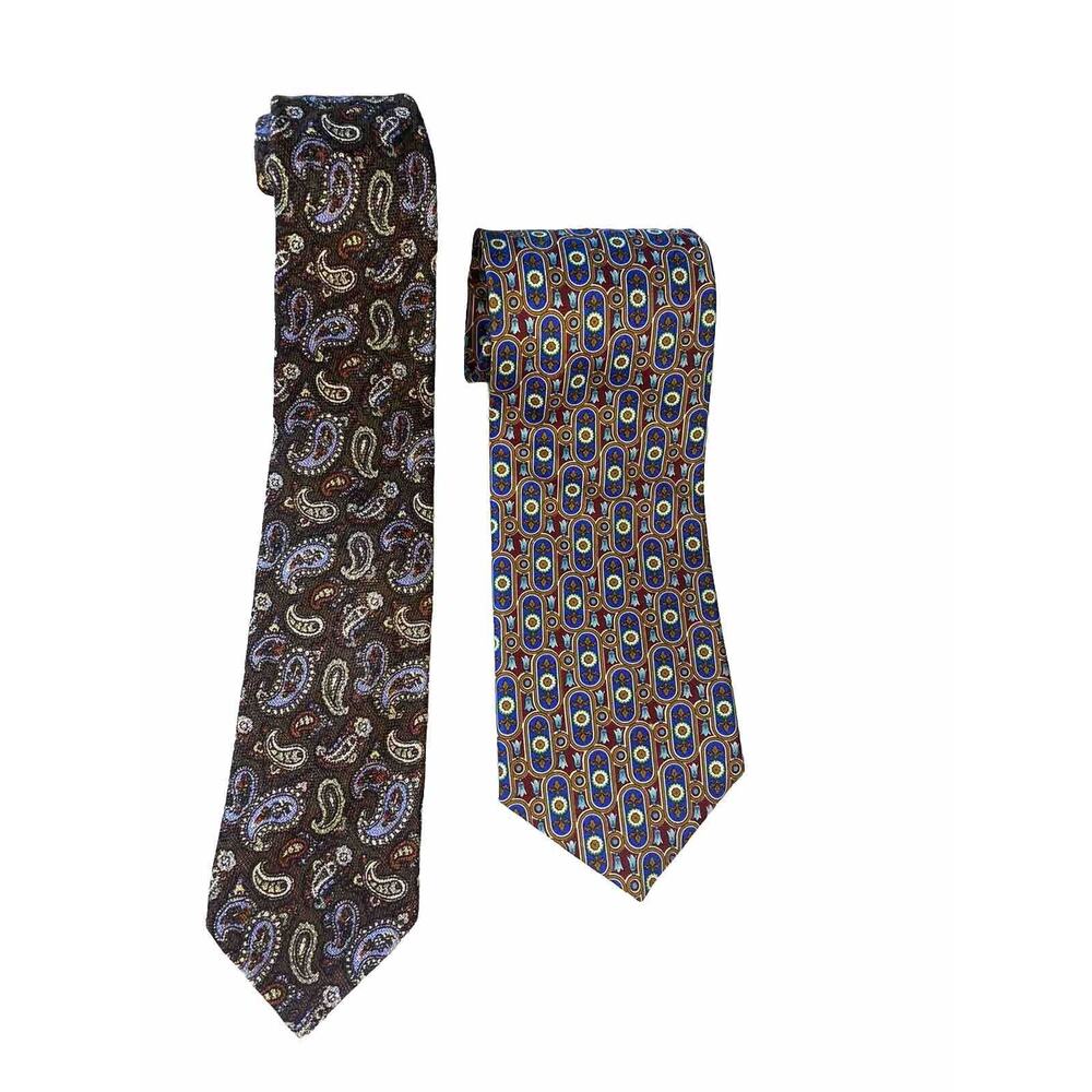 Mens Ties Set of 2 Imported Paisley Earth Tones Professional Career Office Work